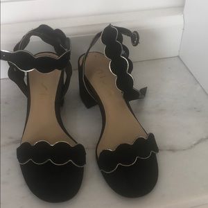 Unisa black and gold scalloped block heel shoes
